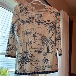 Spartina 449 Blue and Cream Graphic 3/4 Sleeve Top